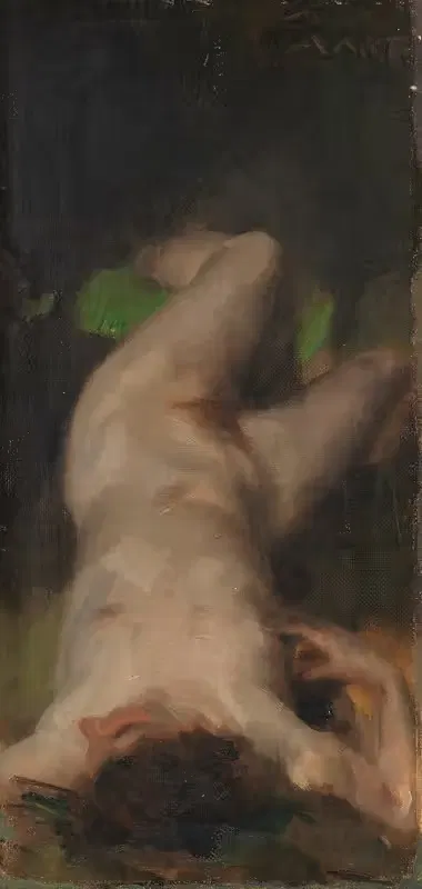 Лежащий женский акт с зелёной тканью by Карл фон Марр — digital art print download