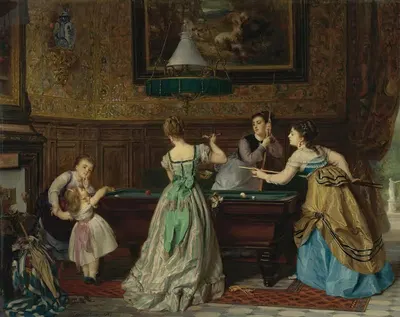 Дамы играют в бильярд by Шарль Эдуар Бутибонн, 1869 — digital art print download