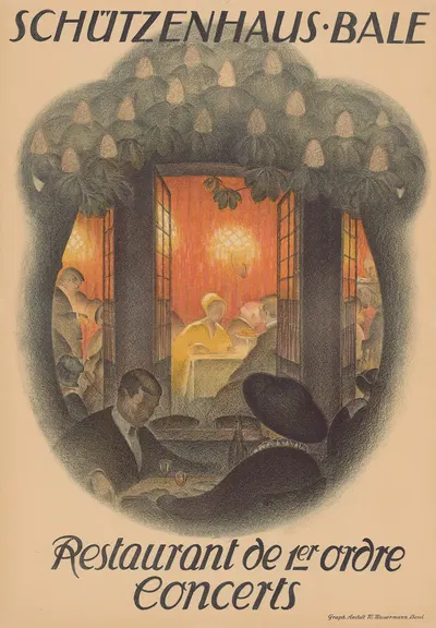 Schützenhaus Bâle, Restaurant de 1er ordre, Concerts by Burkhard Mangold, 1917 — digital art print download