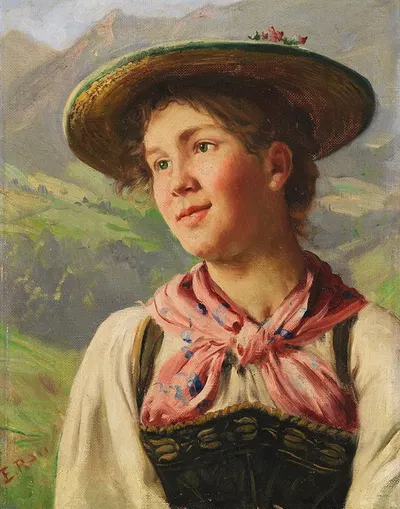 Mädchen in alpenländischer Tracht by Emil Rau — digital art print download