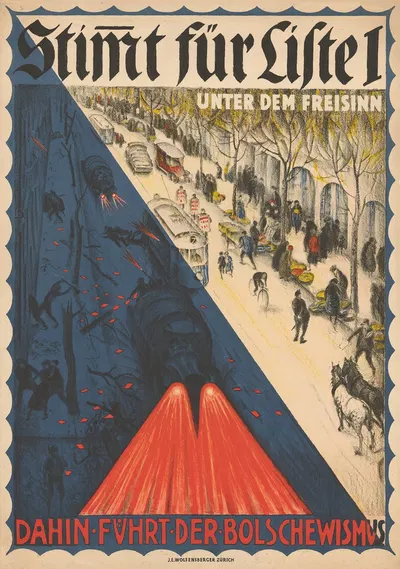Stimmt für Liste 1 – Unter dem Freisinn ; Dahin führt der Bolschewismus by Burkhard Mangold, 1919 — digital art print…