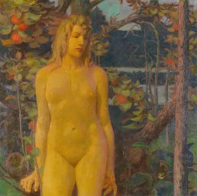 Стоящий женский акт в саду by Эрих Эрлер, 1900 — digital art print download