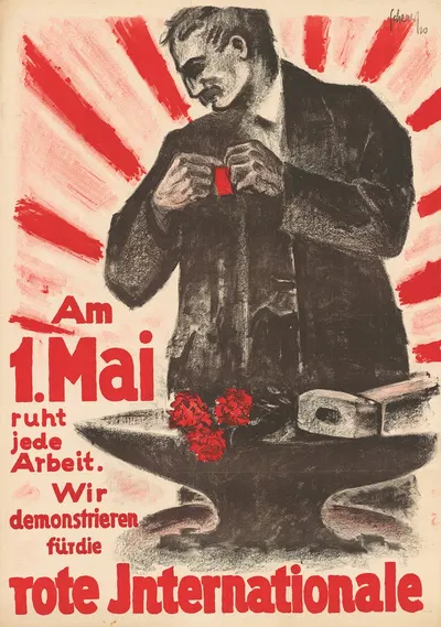 Am 1. Mai ruht jede Arbeit. Wir demonstrieren für die rote Internationale by Carl Scherer, 1920 — digital art print download
