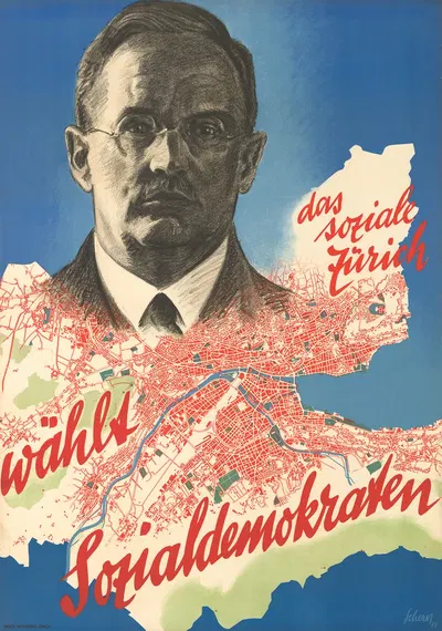 Das soziale Zürich – wählt Sozialdemokraten by Carl Scherer, 1938 — digital art print download