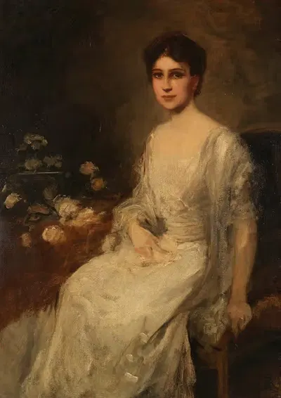 Сидящая дама в белом платье by Фридрих Август фон Каульбах, 1907 — digital art print download