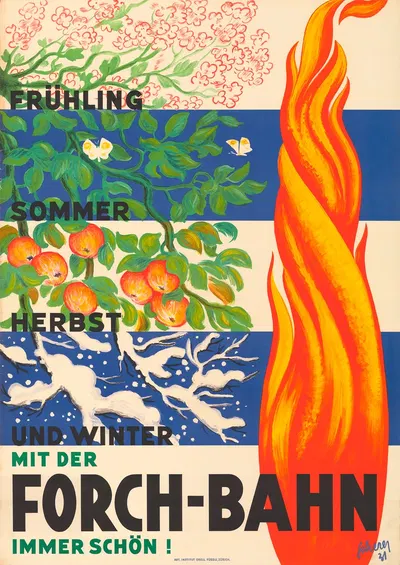 Frühling, Sommer, Herbst und Winter – mit der Forch-Bahn immer schön! by Carl Scherer, 1931 — digital art print download