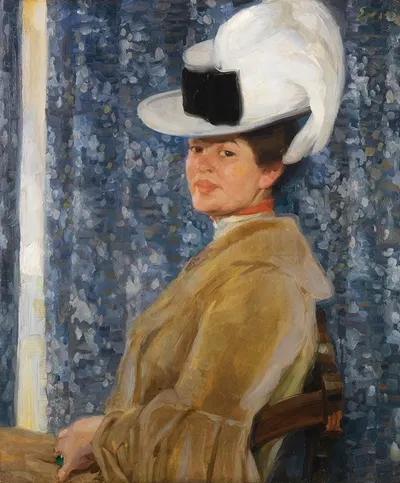 Porträt der Anna Erler mit Federhut by Fritz Erler, 1910 — digital art print download