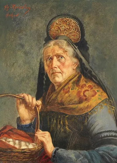 Bäuerin in Festtagstracht mit Korb by Georg Rössler, 1900 — digital art print download