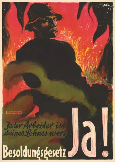 Jeder Arbeiter ist seines Lohnes wert – Besoldungsgesetz Ja! by Carl Scherer, 1927 — digital art print download