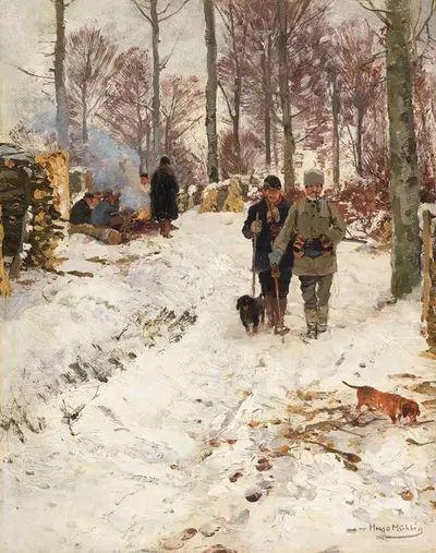 Охотничья пауза by Хуго Мюлиг, 1902 — digital art print download