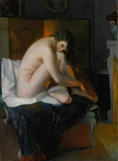 Перед огнем by Юлий Лебланк Стюарт, 1912 — digital art print download