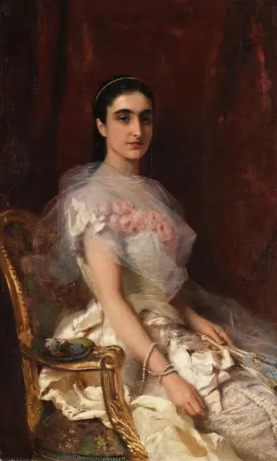 Портрет элегантной дамы с веером by Константин Егорович Маковский, 1883 — digital art print download