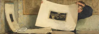 Anna Leafing Through a Portfolio of Prints by Laura Theresa Alma-Tadema, 1874 — digital art print download