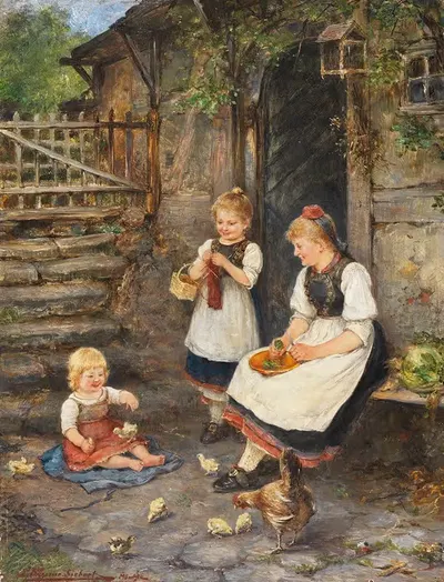 Drei Mädchen in Schwälmer Tracht by Ludwig Blume-Siebert — digital art print download