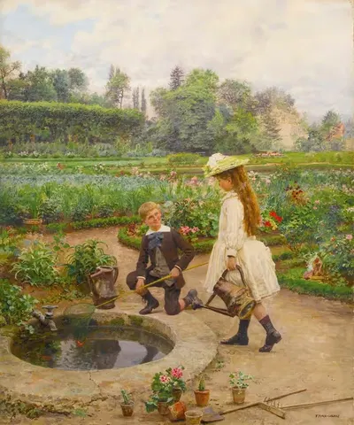 Enfants près du bassin by Marie-François Firmin-Girard, 1880 — digital art print download