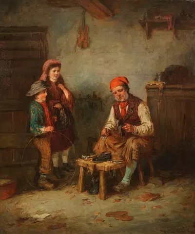 Швея с двумя детьми by Марк Уильям Ланглуа, 1900 — digital art print download