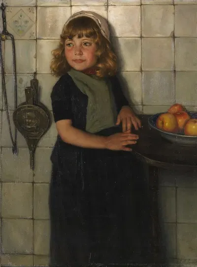 Mädchen mit Äpfeln by Paul Hoecker, 1880 — digital art print download