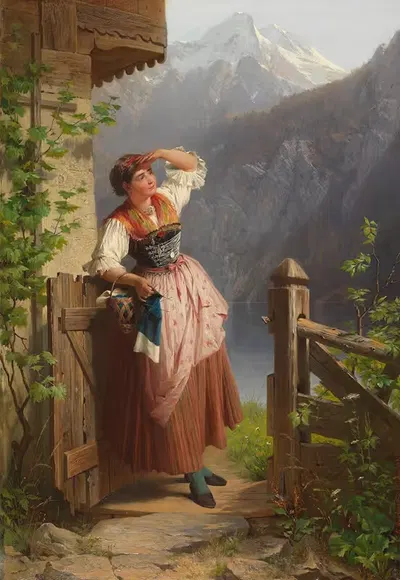 Девушка, смотрящая вдаль by Петер Баумгартнер, 1871 — digital art print download