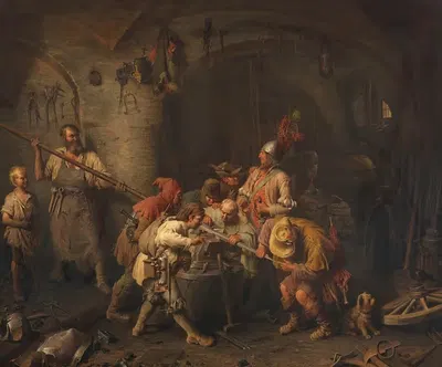 Семь швабов в кузнице, проверяющие свое копье by Петер Баумгартнер, 1866 — digital art print download