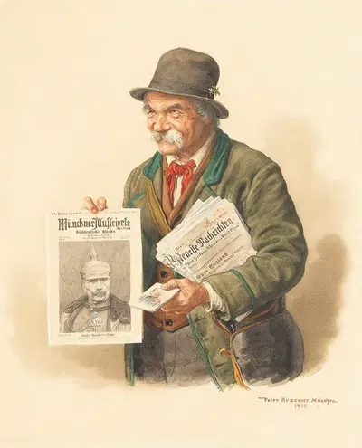 Мюнхенский продавец газет by Петер Крамер Младший, 1915 — digital art print download