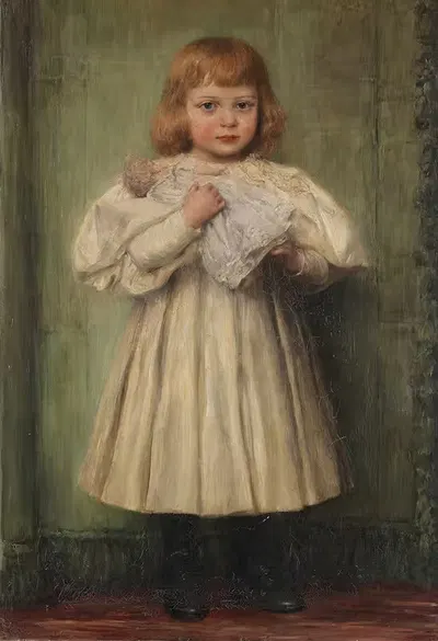 Mädchen mit Puppe (Die Adoptivtochter des Künstlers) by Wilhelm Carl Räuber, 1897 — digital art print download