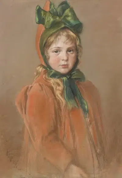 Mädchenporträt mit grüner Schleife (Die Tochter des Künstlers) by Wilhelm Carl Räuber, 1889 — digital art print download