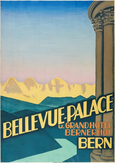 Bellevue Palace u. Grandhotel Bernerhof – Bern by Эмиль Кардина, 1934 — digital art print download