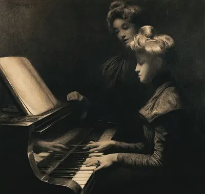 La Lecon De Piano by Firmin Baes, 1899 — digital art print download