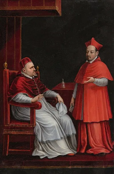 Pope Paul V, seated, with his nephew Scipione Borghese by Ottavio Leoni — digital art print download