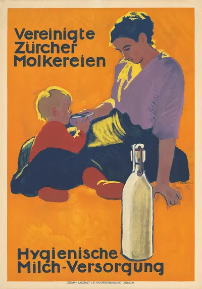 Vereinigte Zürcher Molkereien – Hygienische Milch-Versorgung by Эмиль Кардина, 1915 — digital art print download