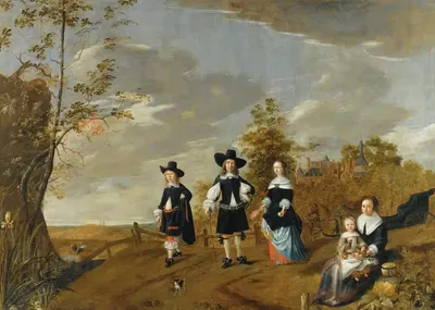 A Family Portrait In a Landscape Before Casteel Dursteede by Christiaen van Couwenbergh — digital art print download