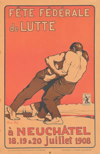 Fête Fédérale de Lutte – Neuchâtel by François Jaques, 1908 — digital art print download