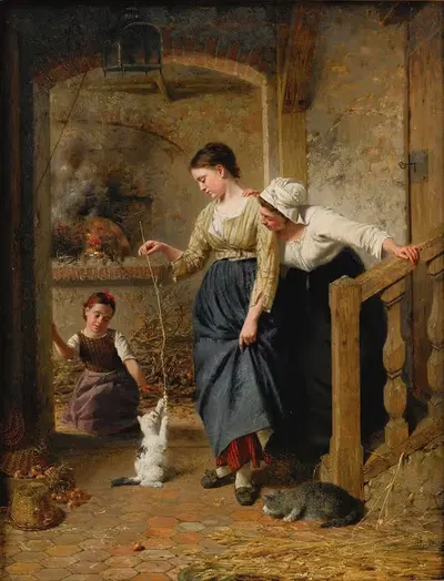Playing With Kittens by Edouard Castres, 1872 — digital art print download