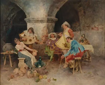 Serenade In The Tavern by Francesco Vinea, 1887 — digital art print download