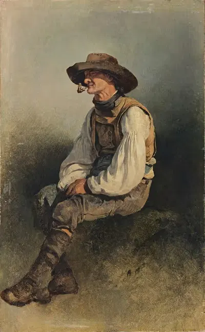 Мужчина с бородой, курящий трубку by Фридрих Август Маттиас Гаурманн — digital art print download