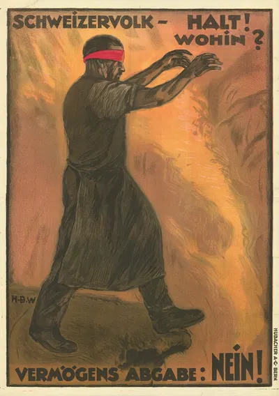 Schweizervolk – Halt! Wohin – Vermögens Abgabe; Nein! by Ханс Бит Виланд, 1922 — digital art print download