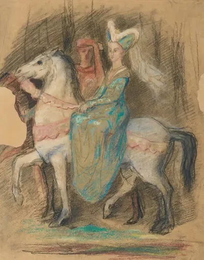 Dame Du Moyen Age À Cheval by Henri Cros — digital art print download