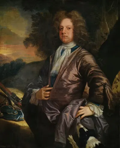 Портрет Уильяма Пола (1673-1711) из Брея, Берксир, с его собакой и ружьем by Джон Клостерман, 1673-1711 — digital art print…
