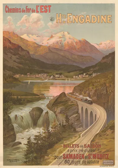 Chemins de fer de l’Est – Hte. Engadine – Billets de Saison pour Samedan et St. Moritz by Фредерик Уго д’Алези, 1895 —…