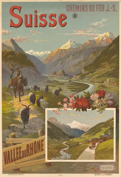Suisse – Chemins de fer J.-S. – Vallée du Rhône by Фредерик Уго д’Алези, 1895 — digital art print download
