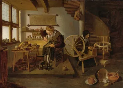Сапожник за работой, его жена прядет шерсть by Квирийн Ван Бреекеленкам, 1653 — digital art print download