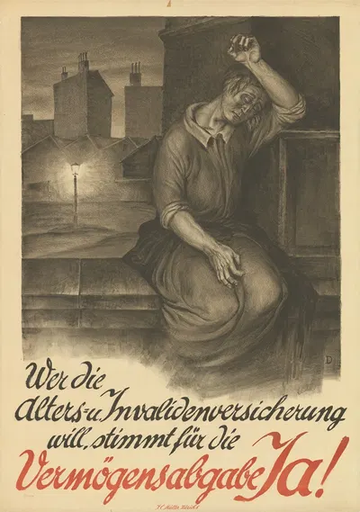 Wer die Alters- u. Invalidenversicherung will, stimmt für die Vermögensabgabe Ja! by Йозеф фон Дивеки, 1922 — digital art…