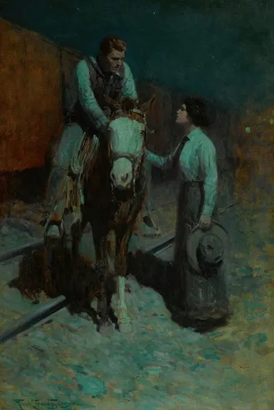 Girl And Cowboy by Frank Tenney Johnson, 1914 — digital art print download