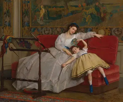 Мать с её маленькой дочерью by Гюстав Леонар де Йонг, 1865 — digital art print download