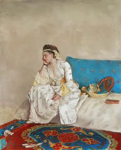 Женщина в турецком платье, сидящая на диване by Жан-Этьен Лиотар — digital art print download