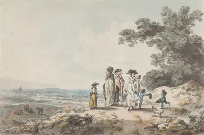 View of London with St. Paul’s in the Distance; A Family Pausing on a Road by Julius Caesar Ibbetson, 1787 — digital art…