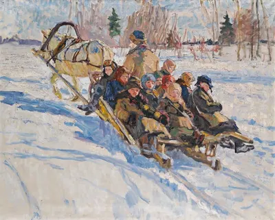 Дети, катающиеся на санях by Николай Богданов-Бельский — digital art print download
