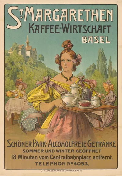 St. Margarethen – Kaffee-Wirtschaft – Schöner Park – Alcoholfreie Getränkel by Otto Mähly, 1900 — digital art print download