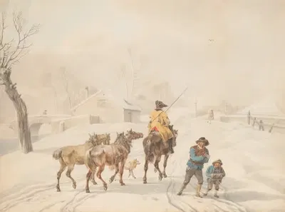 Postilion on Horse in a Winter Landscape by Wilhelm von Kobell — digital art print download