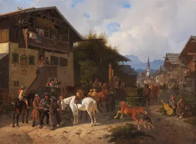 Ярмарка лошадей в Партенкирхене by Август Франц Шельвер, 1837 — digital art print download